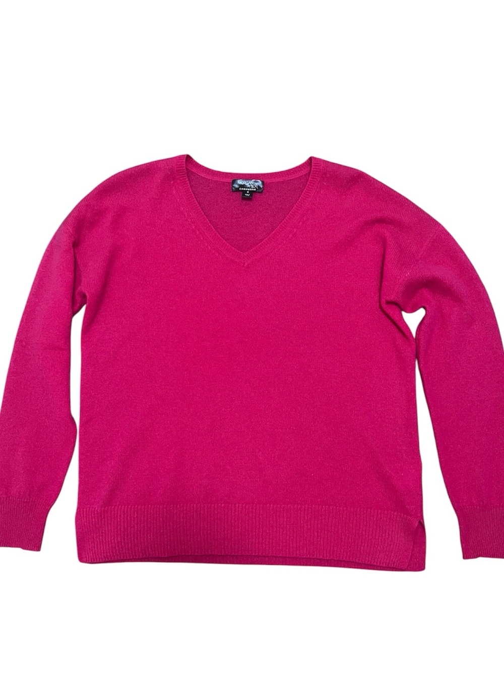 Morgan Taylor hot pink 100% cashmere v-neck sweater size medium